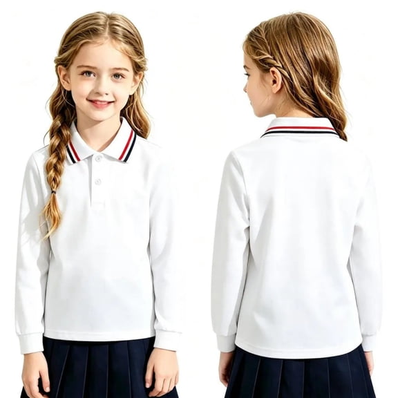 Resicozy Girls Uniform Long Sleeve Polo Shirt 2026 Casual Fashion Golf Polo Shirts Lightweight Solid Color Shirt 2-13 Years White 110