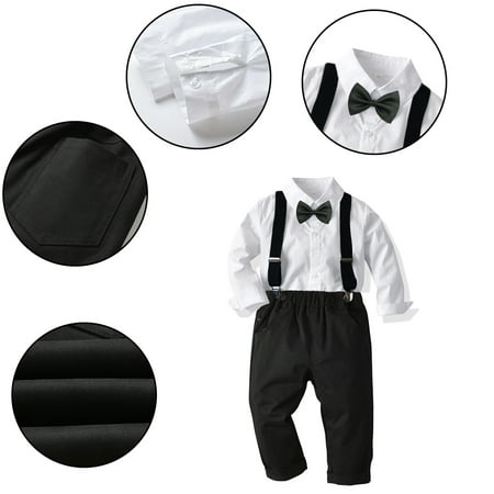 

FJUCHAI Toddler Boys Gentleman Dress Suit Kids Baby Bow Tie +formal T-Shirt +straps Pants for Newborn Dress Suit for 12M-8Y