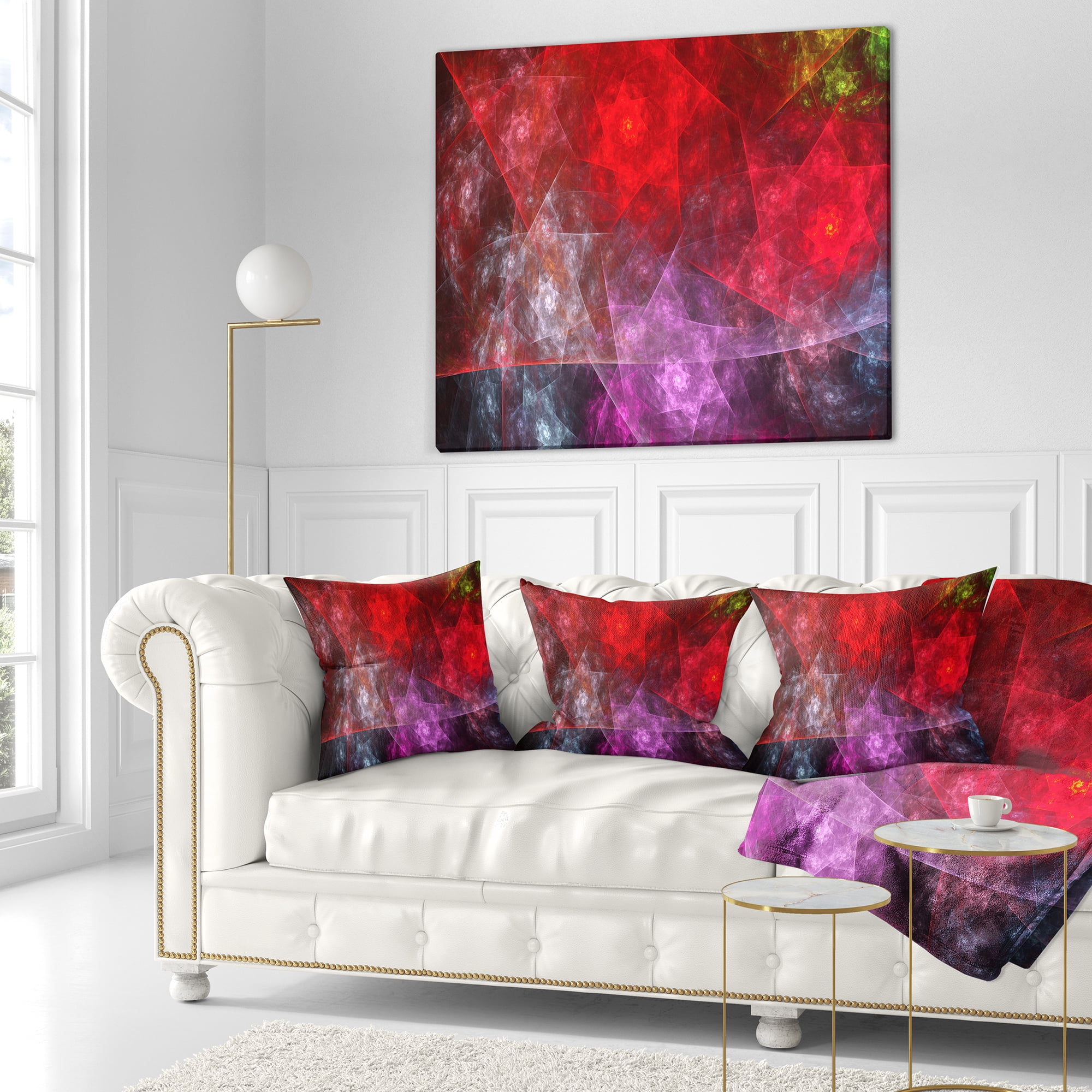 Designart Red Purple Symphony of Gems - Abstract Throw Pillow - 18x18