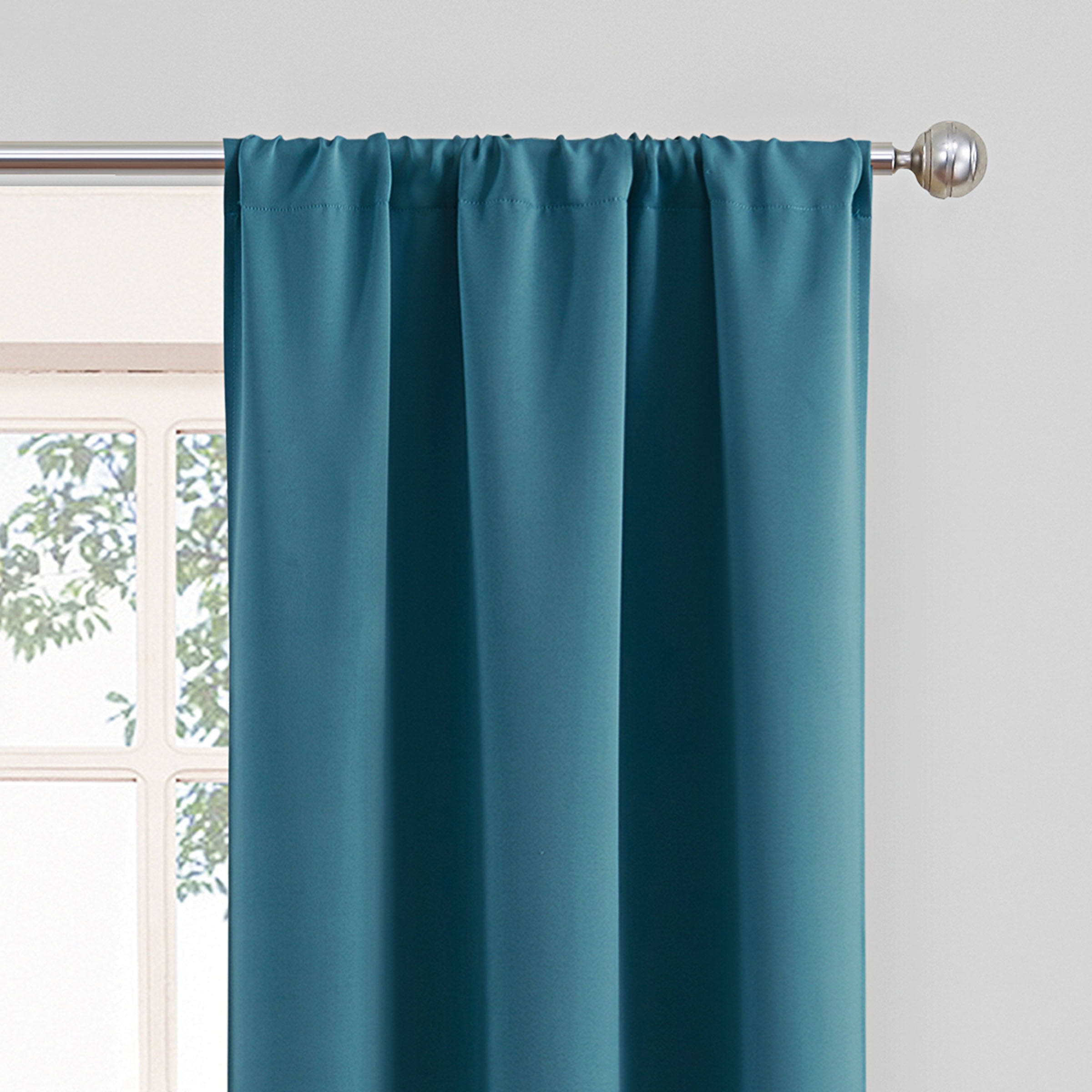 Eclipse Phoenix Solid Color Blackout Rod Pocket Panel Pair, Set of 2, Teal Blue, 37 x 63