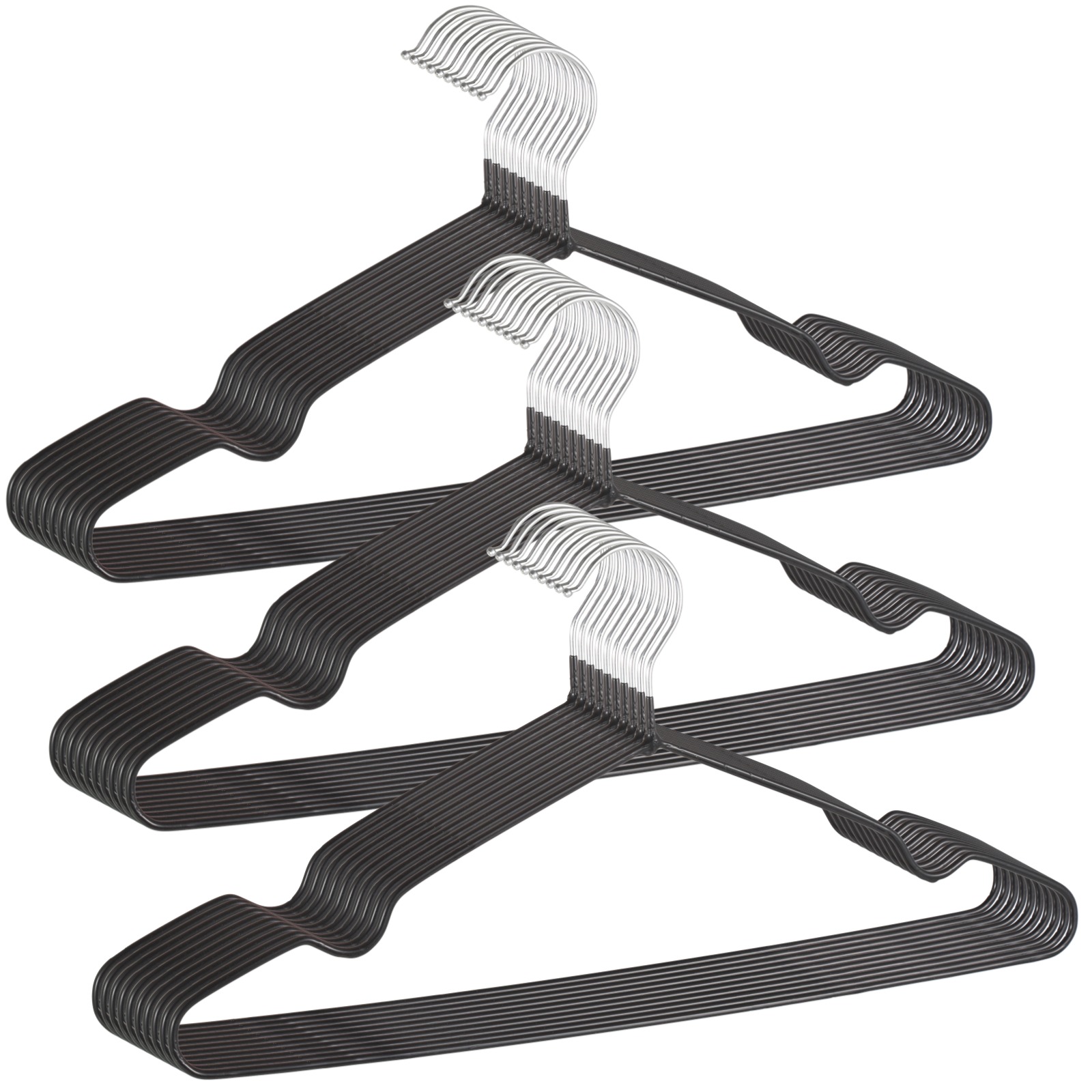 30 Pcs Clothes Hangers Rubber Coated - Heavy Duty Non-Slip Metal Hangers | Suit Hangers with Round Notches, Black Coat Hangers for Strap Dresses Jackets Shirts Pants