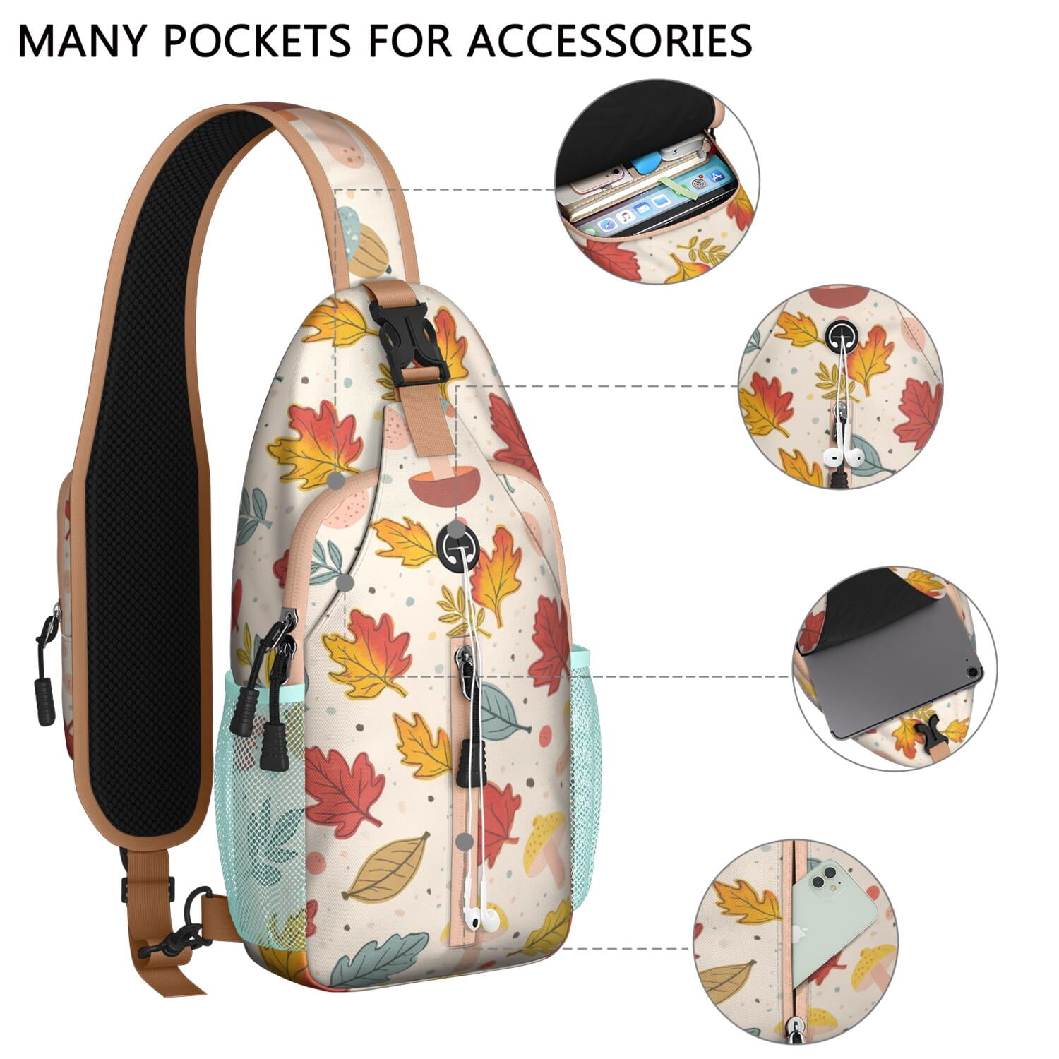 Chest Bag Crossbody Shoulder Bag Small BackpackTravel Sling Bag for Men Women Travelers Mushroom