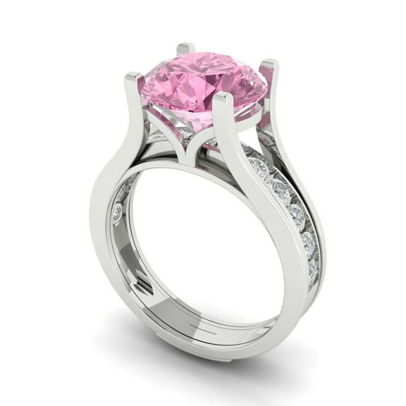 Clara Pucci 18K White Gold 3.39 Simulated Pink Diamond Engraveable Engagement Ring   Wedding Band Set