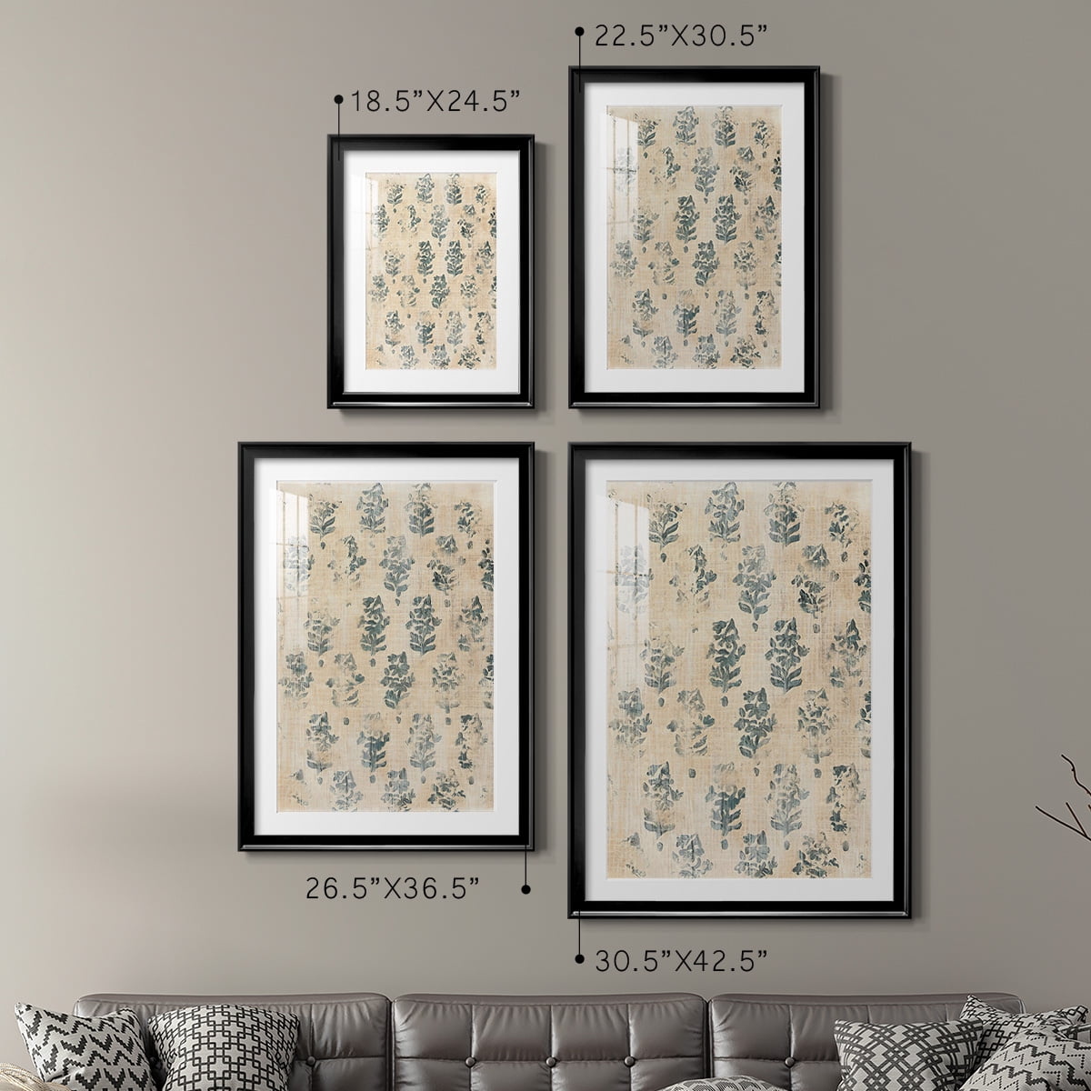 Wexford Home Vintage Blockprint I Premium Framed Print, 30.5" x 42.5" - Ready to Hang, Black (Set of 2)