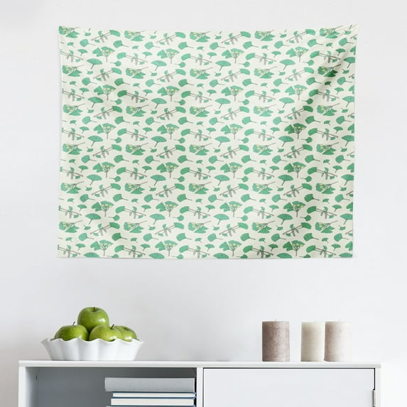 Gingko Tapestry, Floral Leaves Autumn Beauty Branches Essence of Fall Blooms, Fabric Wall Hanging Decor for Bedroom Living Room Dorm, 2 Sizes, Forest Green Apricot, by Ambesonne