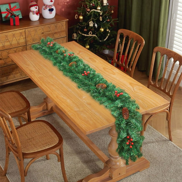 Elegant Festive Cane Table Runner with Red Berry for and Window Display Enhancement