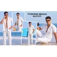 thumbnail image 4 of RICHCOIN Men 2 Piece Linen Outfit Beach Button Down Shirt Casual Loose Pant Sets, 4 of 7