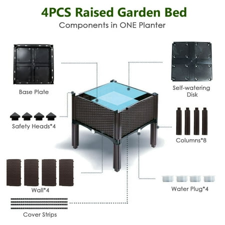 Costway Set of 4 Raised Garden Bed Elevated Flower Vegetable Herb Grow Planter Box - Brown + Black