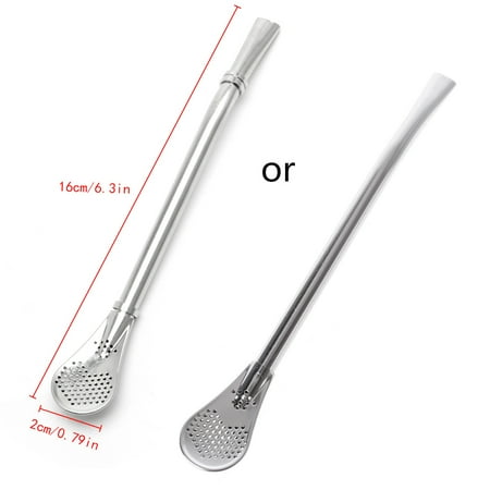 

JUNTEX Yerba Mate Metal Stainless Steel Straw Spoon Bombilla Tea Strainer Filter Silver