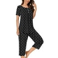 thumbnail image 2 of Annhoo Womens Pajama Sets Button down Pleated Short Sleeve Shirts and Capri Pants Plus Size Polka Dots Pj Sets, 2 of 5