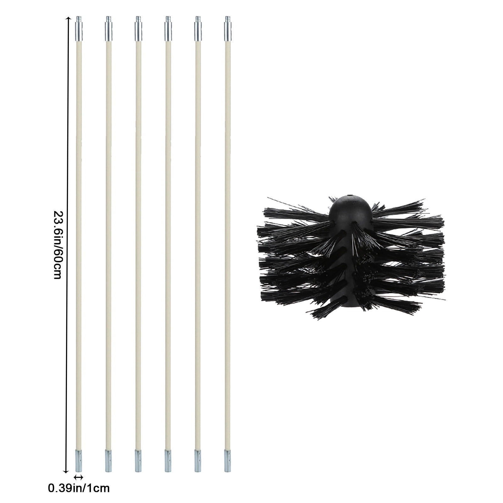 KQJQS 4 Inch Chimney Pipe Cleaner Brush Set, Chimney Cleaner Sweep Kit Cleaning Rotary Brush Rod for Fireplace, Rotary Sweep System Fireplace Kit Rod Tool Set(1*Brush+6*Rod)