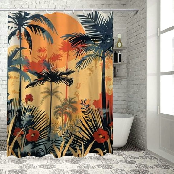 BCIIG Palm Trees Flowers Sun Washable Shower Curtain with Hooks 36"x72