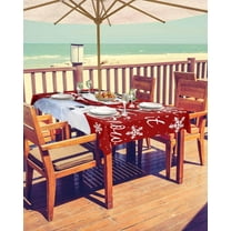 Christmas Tablecloth with Umbrella Hole and Zipper Christmas Snowman Rectangle Outdoor Tablecloths 60x84 Table Cloths Berry Cardinal Birds Patio Table Cloth Cover for Holiday Party Yard Garden Cafe