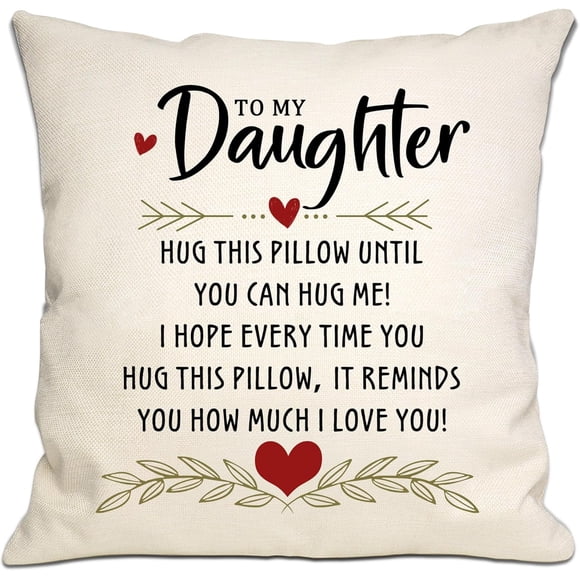 Cadeau pour Fille de Maman Papa Housse de Coussin Câlin Je t'Aime Rappel Cadeau pour Fille Cadeau d'Anniversaire Cadeau de l'Action de Grâce Cadeau de Remise des Diplômes (Fille)