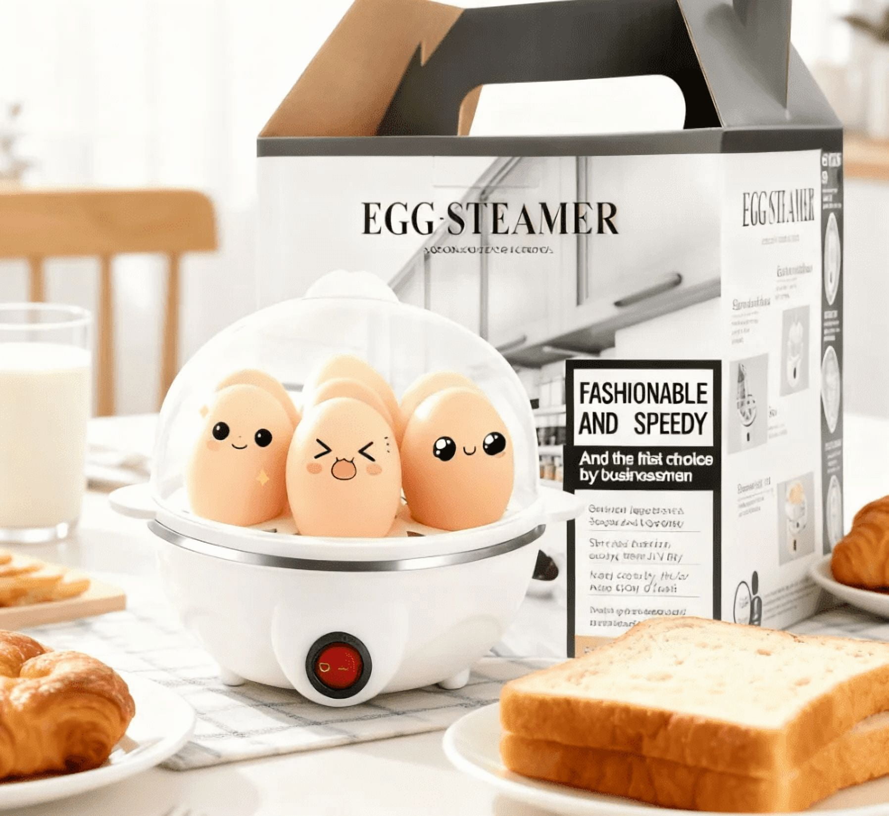 1-Person Mini Egg Cooker Automatic Power off Multi-Functional Steamed Egg Boiled Egg Maker for Breakfast Home Kitchen Appliance