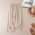 thumbnail image 5 of Kezqiaxn Womens Wide Leg Pants Plus Size Fashion Elastic Waist Trendy Embroidery Loose Casul Pants with Pockets Summer Clothes, 5 of 9