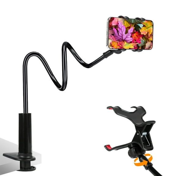 Kdyxvhy Gooseneck Phone Holder for Bed, Universal Lazy Bracket, Mobile Phone Clip Stand, Cell Phone Stand with Clamp Flexible Long Arm Phone Mount for Desk, Bedroom, Office,  for 4.0-7.0'' Cellphone