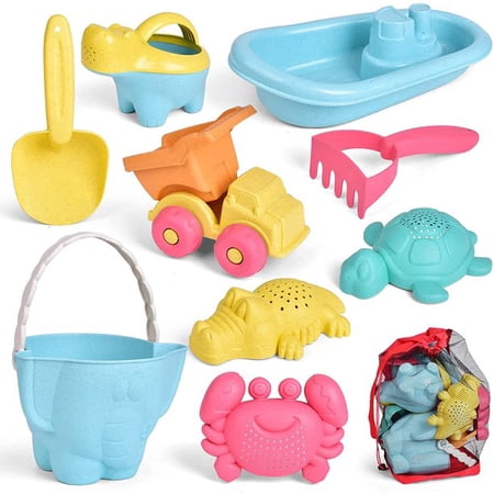Fun Little Toys Beach Sand Toys Set Beach Bucket Watering Can Truck Car Animals Sand Molds and Mesh Bag Sandbox Toys Kids Boys and Girls Snow Outdoor Toys Funny Bath Toys Birthday Gifts for Kids
