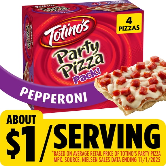 Totino's Party Pizza, Pepperoni, Frozen Pizza, Game Day Football Snacks, 4 Ct, 40.8 oz