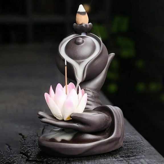 Buddha Hand Backflow Incense Burner Buddha Lotus Hand Backflow Lotus Hand Vintage Lucky Church Holder Charcoal A