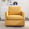 thumbnail image 2 of 360° Swivel Accent Chair, Linen Upholstered Single Sofa Chair with Back Support Pillow, Mid Century Barrel Chair, Reading Chair Armchair with Metal Base, for Living Room Bedroom Office, Yellow, 2 of 9