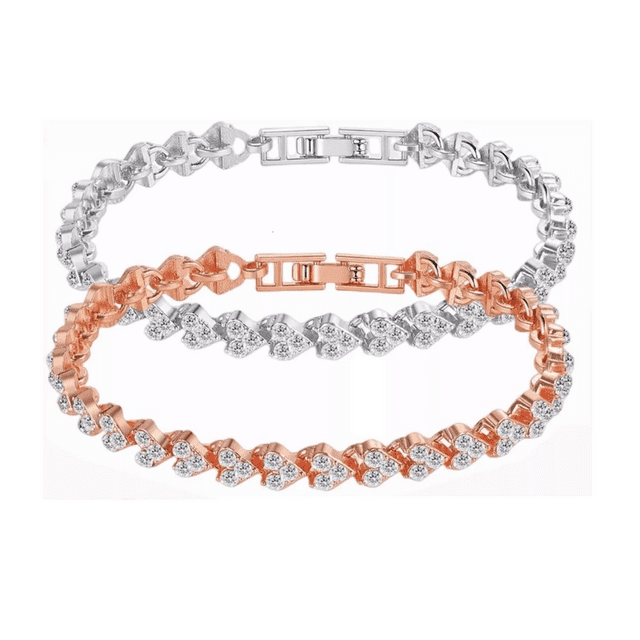 Pulsera De Cristal Para Mujer Plata Blanca Y Oro Rosa,2 Pzs