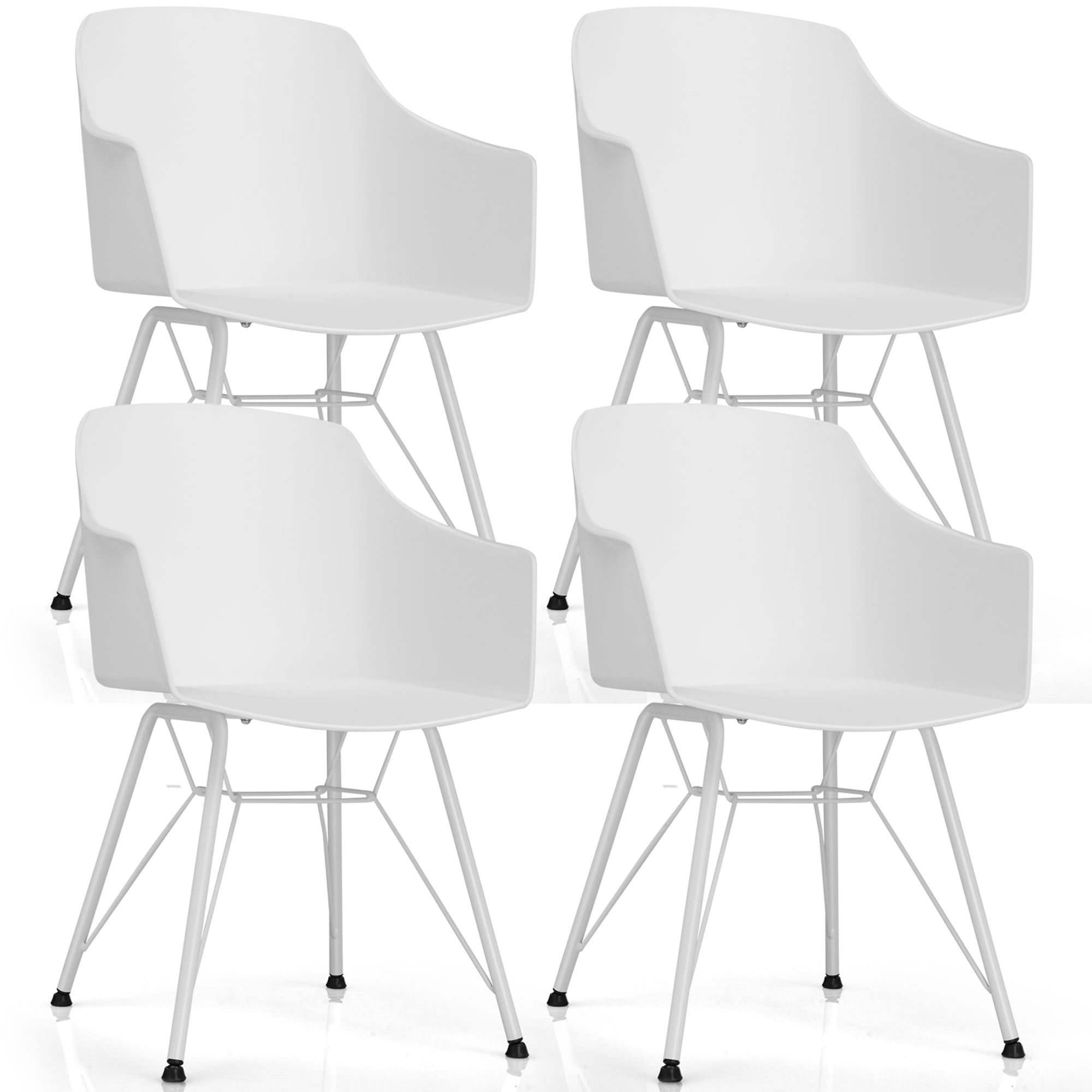 Gymax 4PCS Plastic Arm Chair Modern Dining Chair Home Office w/ Metal