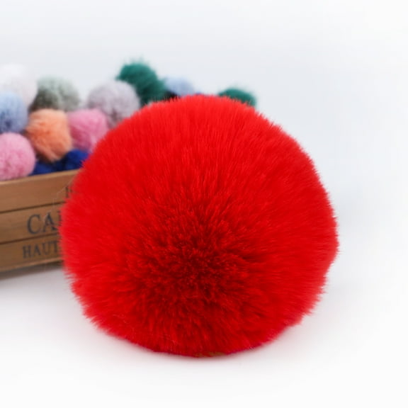 XmhyTop-A 10 Pcs Faux Fur Pom Pom Fluffy Balls,with Tiny Cord for Hat Shoes Hair Pins Earrings Necklace Accessories,3.9inch,Red