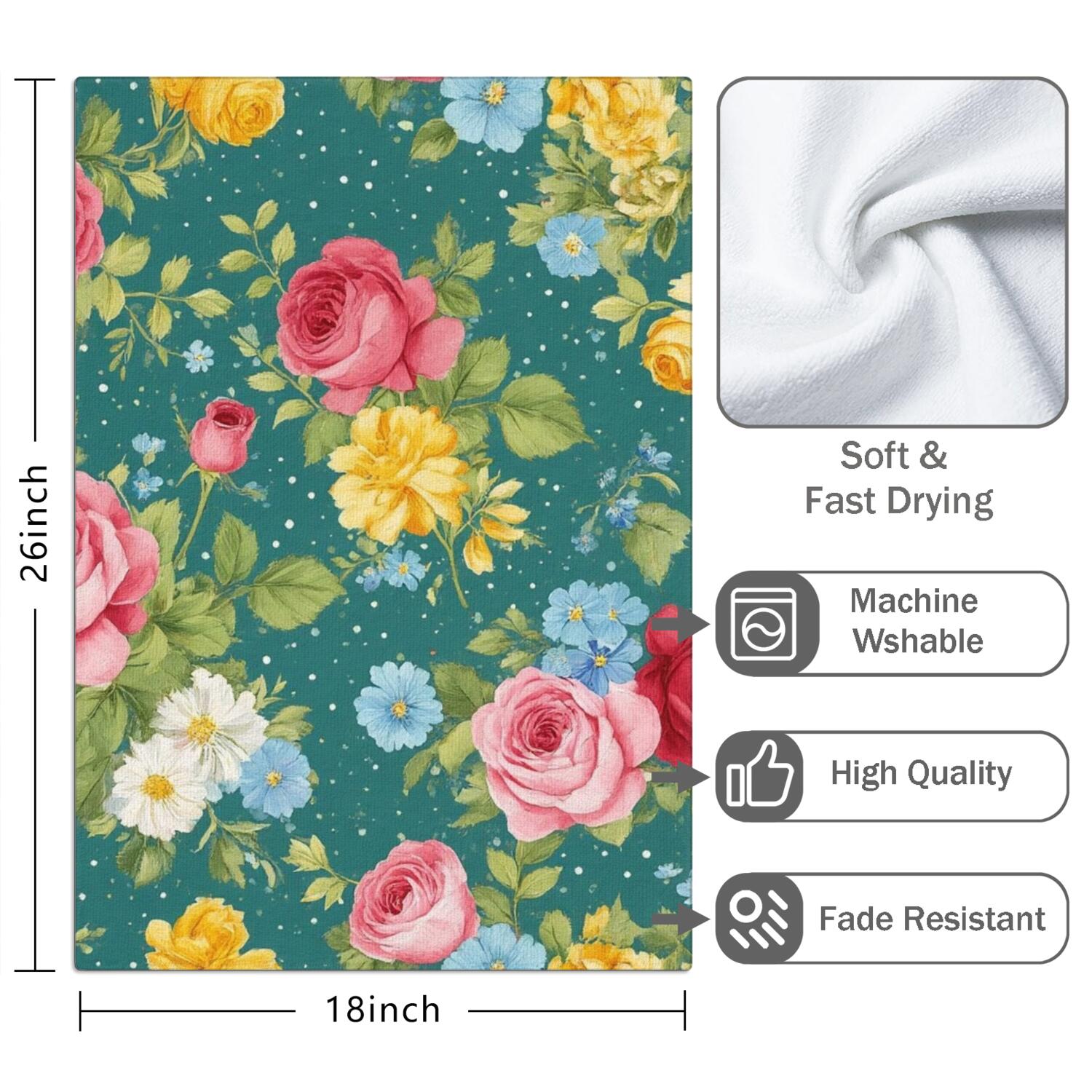 2 Pcs Funny Kitchen Towels,Pioneer Flower Microfiber Dish Towels,Kitchen Tea Towels,Kitchen Towel Set (18" X 26")