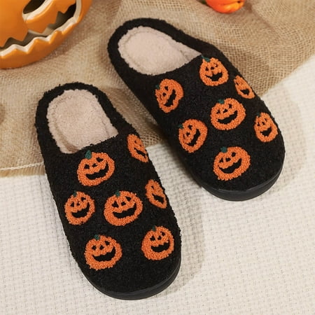 

UIX Couples Winter Fashion Pumpkin Pattern Cotton Slippers for Men and Women Comfortable Home Warm Slippers