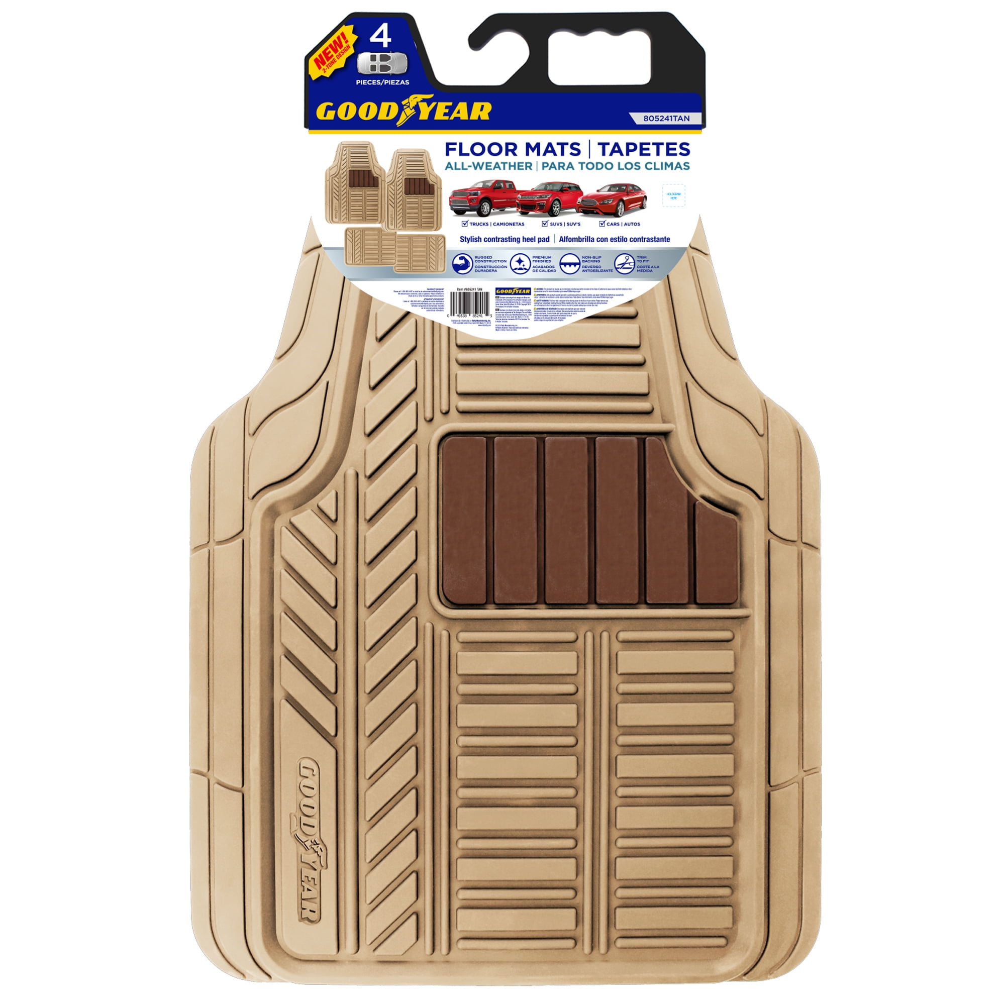 Goodyear 4-Piece Universal All Weather Protection Rubber Floor Mats - Beige
