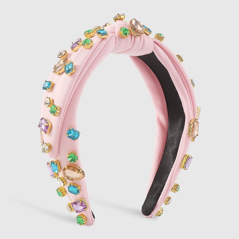 BLUE-PINK-GOLD SPARKLE CRYSTAL KNOTTED HEADBAND Knotted Jeweled Headband Rhinestone Knotted Blue Headbands  main image 2