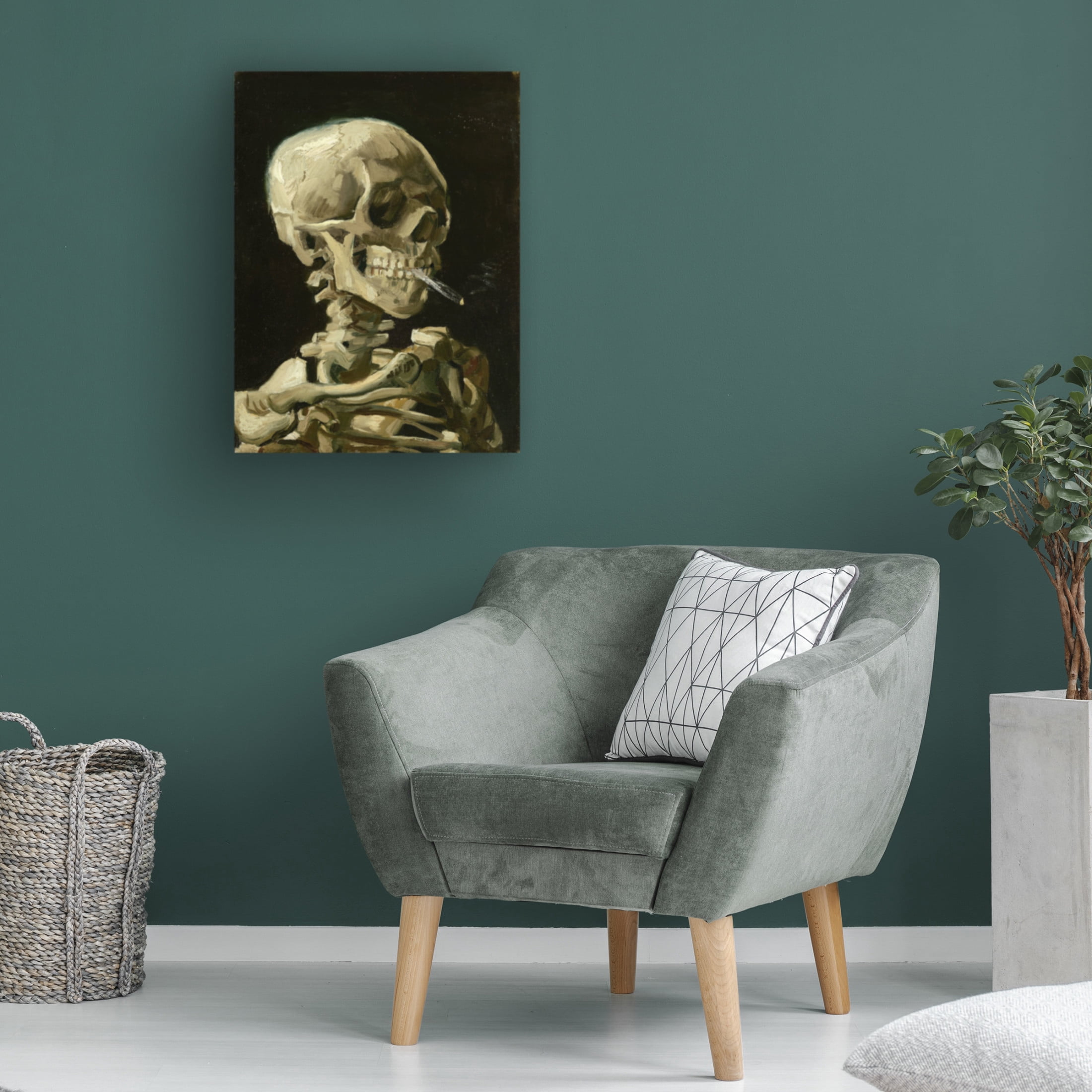 Trademark Fine Art Pictufy Head of a skeleton with a burning cigarette Canvas Wall Art
