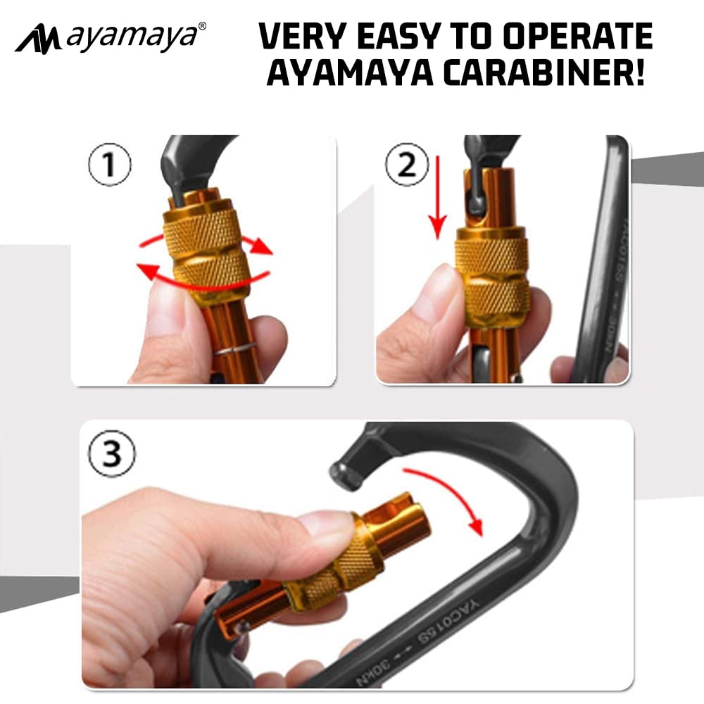 3PACK AYAMAYA Climbing Carabiner, Aluminum D Ring Locking Clip Hook, Screw Locking Screwgate Carabiners,Screw Lock Hook for Traveling Camping (Gray)