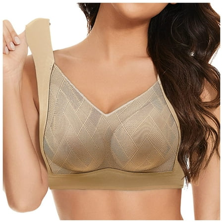 YHGFVOKJ Bras for Women Comfortable Breathable Lace Seamless Bralette Wide Shoulder Strap Vest Seamless No Steel Ring Underwear Posture Bra Coffee L