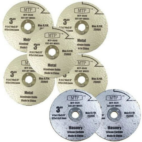 MTP 3" 7 Assorted Masonry Metal Cutting Blade For Ryobi Worx Ridgid Milwaukee Dewalt Cut Off Saw 3/8" 9.5mm