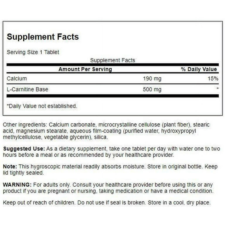 swanson l-carnitine ingredients Swanson L-Carnitine Tablets, 500 mg, 100 Count