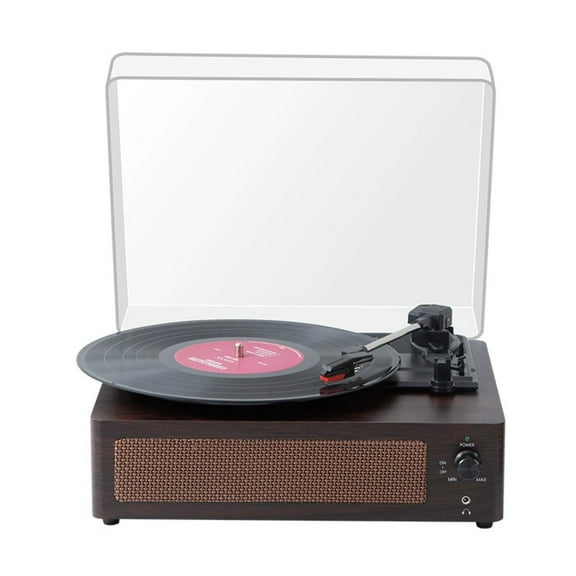BN-LINK Vinyl Record Player, 3-Speed Turntable with Stereo Speakers Vintage Record Player, Bluetooth Playback and Aux-in Functionality, Auto Off, Brown