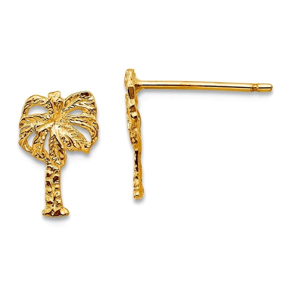 7mm 10k Solid Yellow Gold Palm Tree Post Earrings 11x7mm Wide Stud Earring for Women - .8 Grams