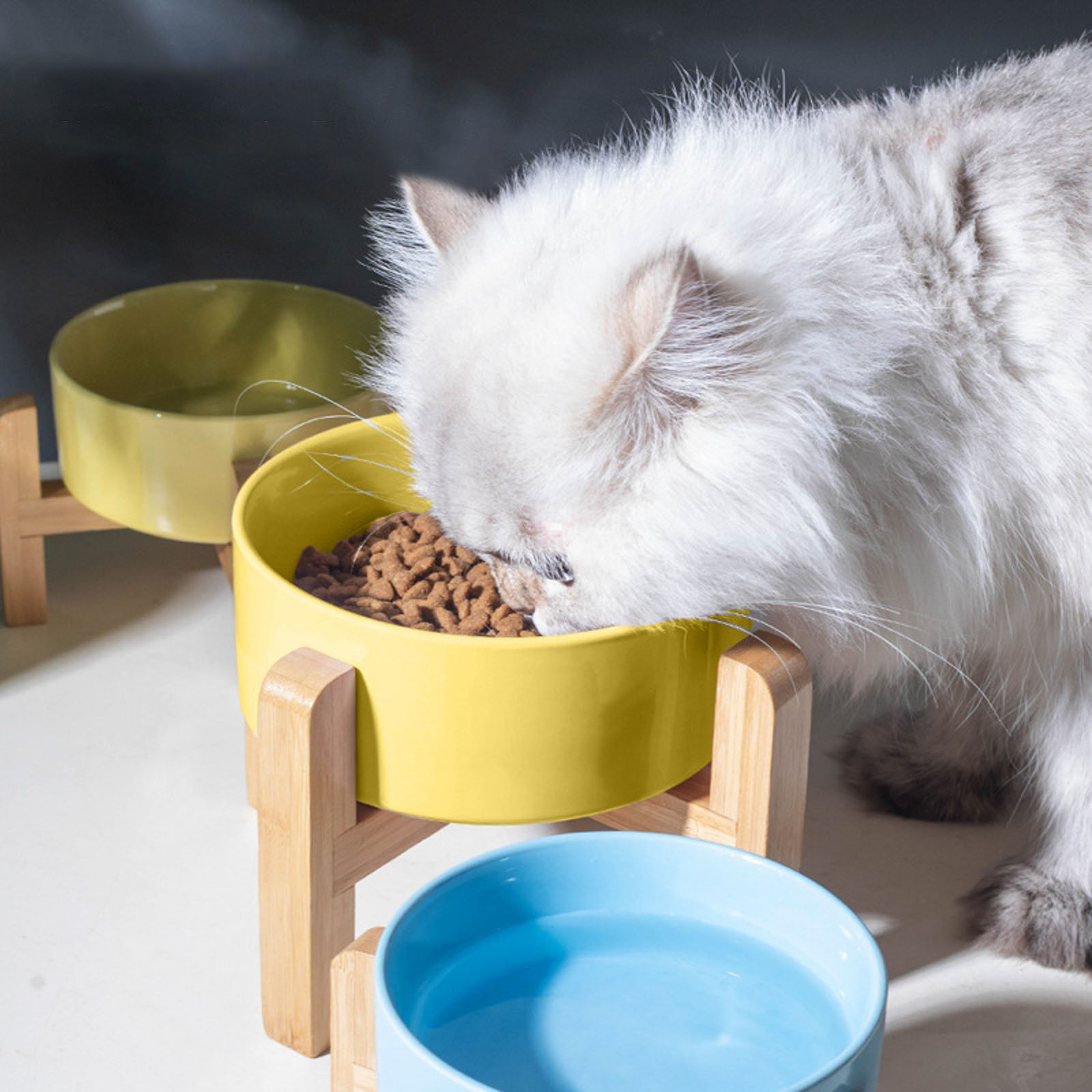 Elevated Ceramic Dog Bowl with Stand, 12OZ Raised Dog Food and Water Dish with Anti- Rubber Base, Anti Vomiting Pet Feeding Bowl for Small Dogs, Puppies, and Cats