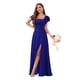 thumbnail image 1 of Vestido de dama de honor CDSSL de gasa azul real, línea A, talla grande, 1 of 7