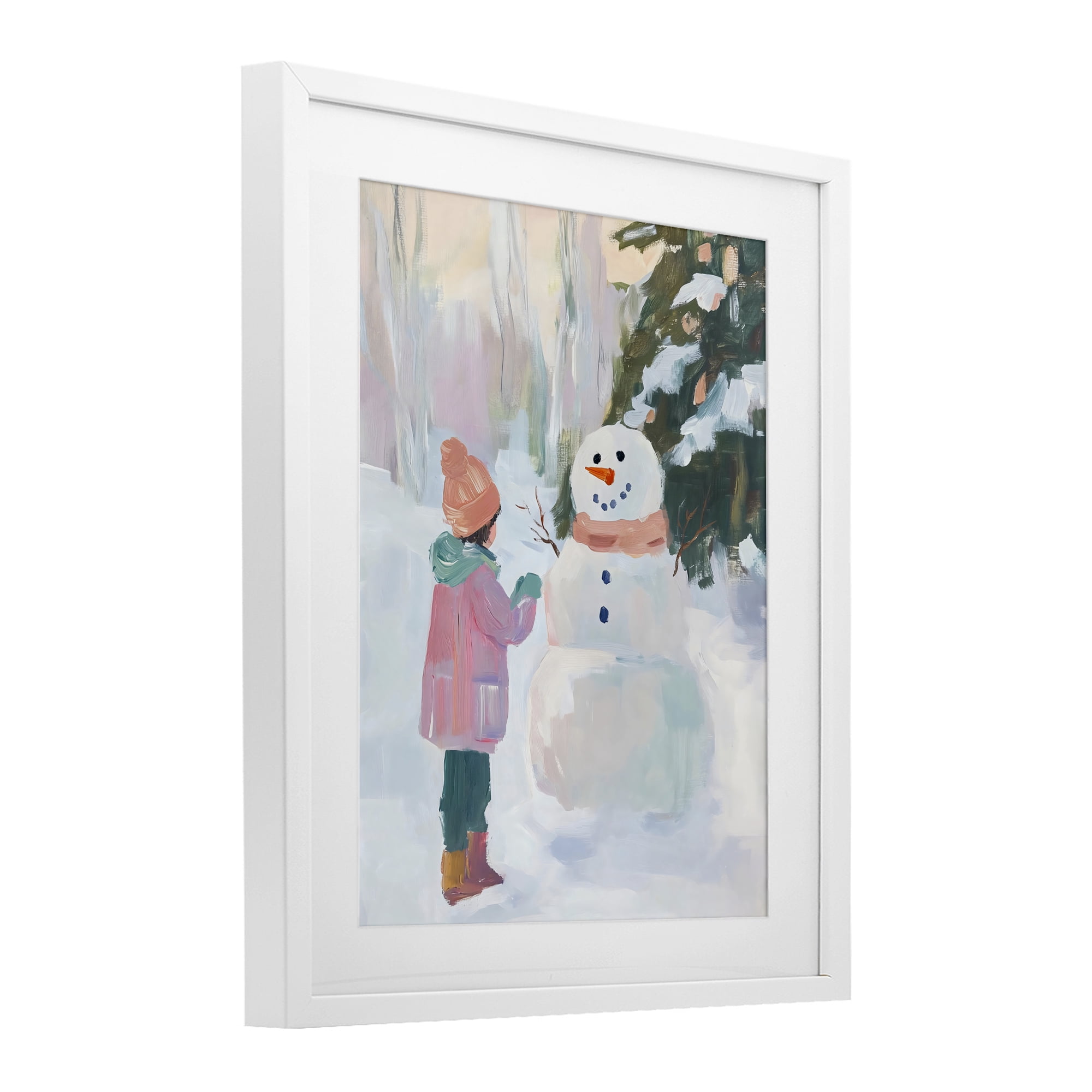 Stupell Industries Girl & Snowman in Winter White Framed Print Under Glass, design by The Prints Vibe