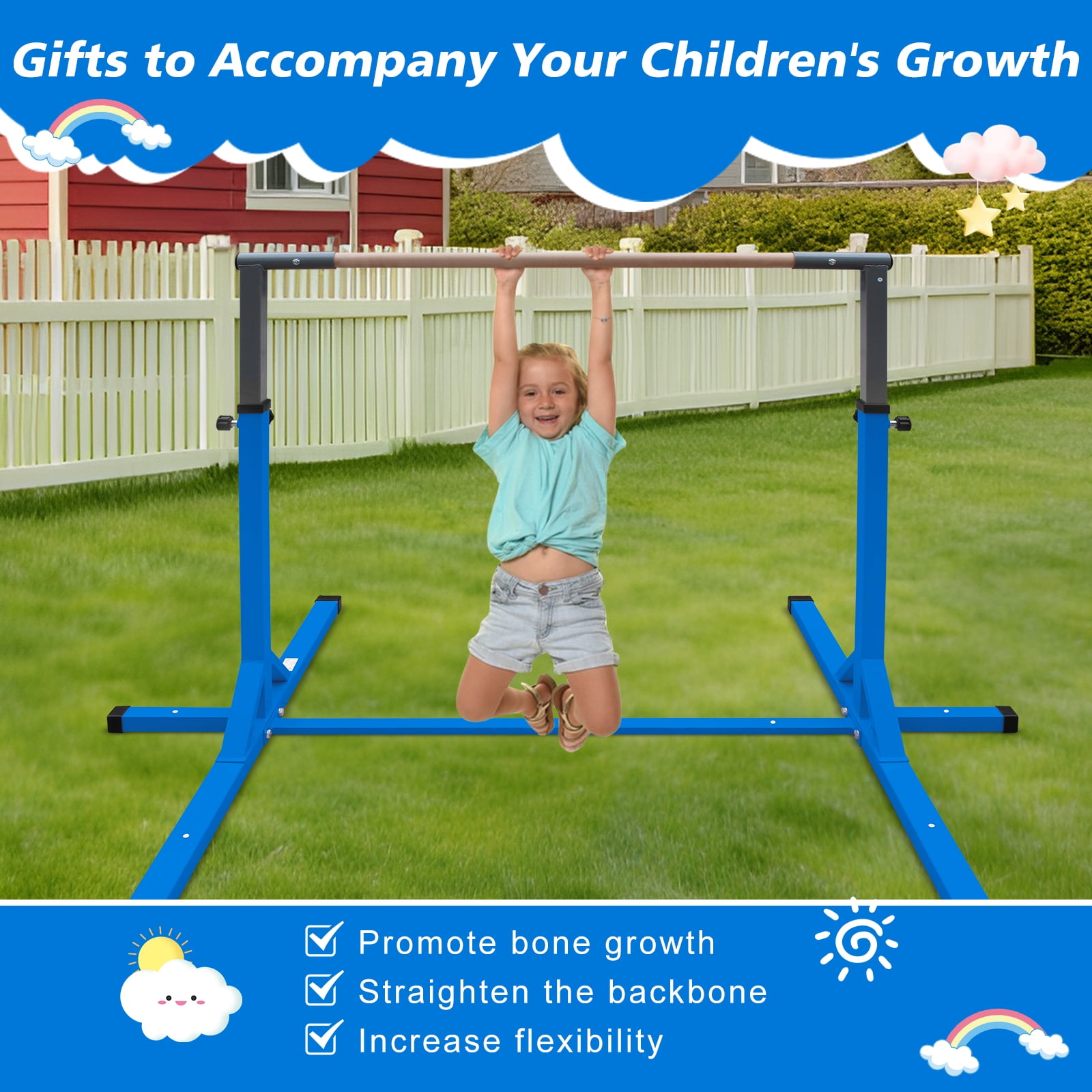 EUROCO Expandable Gymnastics Bar for Kids, Height Adjustable Horizontal Training Bar Home Gym