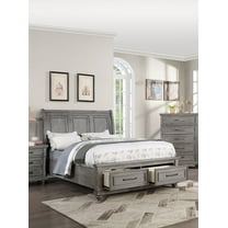 Transitional Est King Size Bed 1pc Bedroom Furniture Plywood MDF Sleigh 3-Panel Design Headboard Footboard w Drawers Veneer