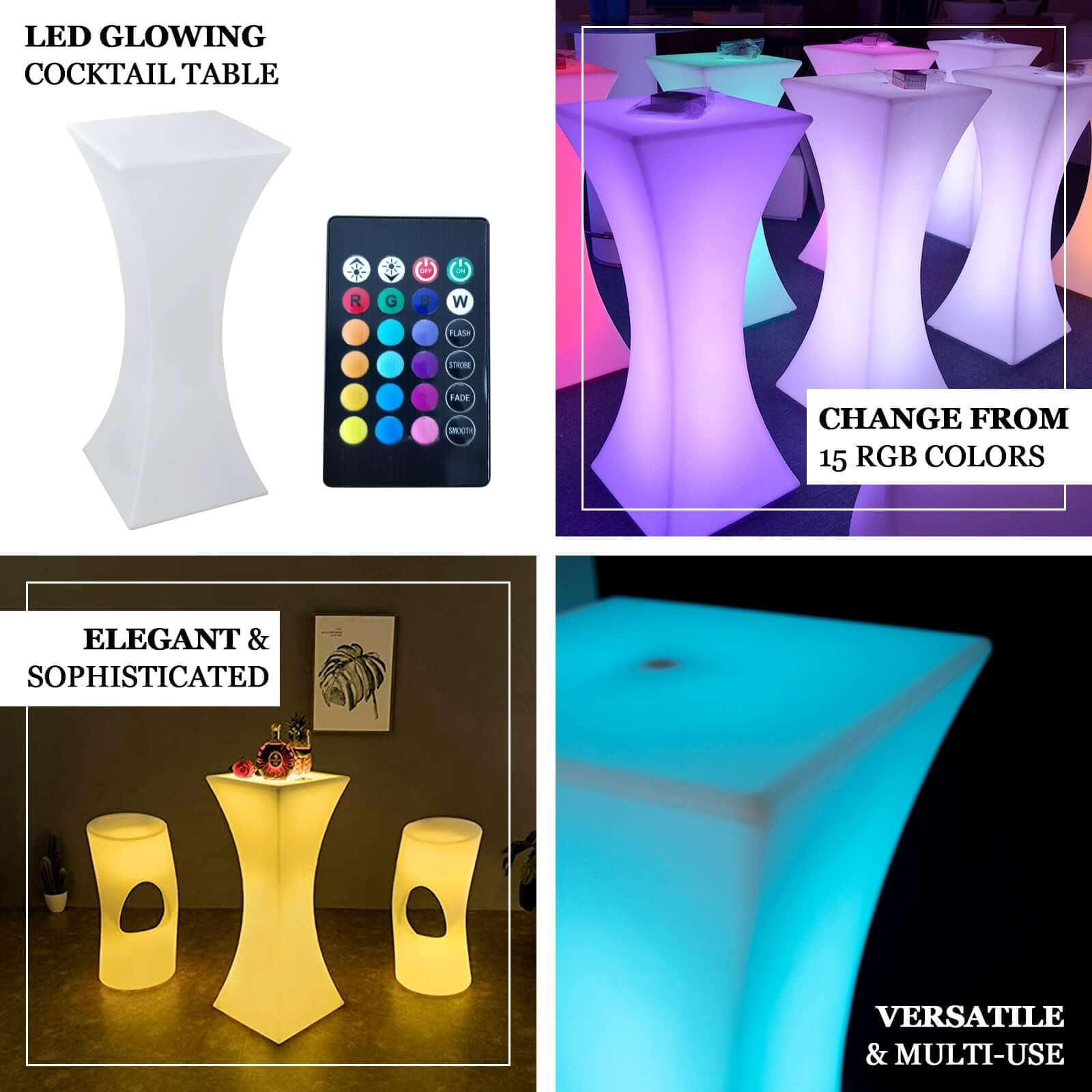 Efavormart 18"x43" Cordless LED Rechargeable Light Up Cocktail Table Furniture - Color Changing, Waterproof with Accessory Bag