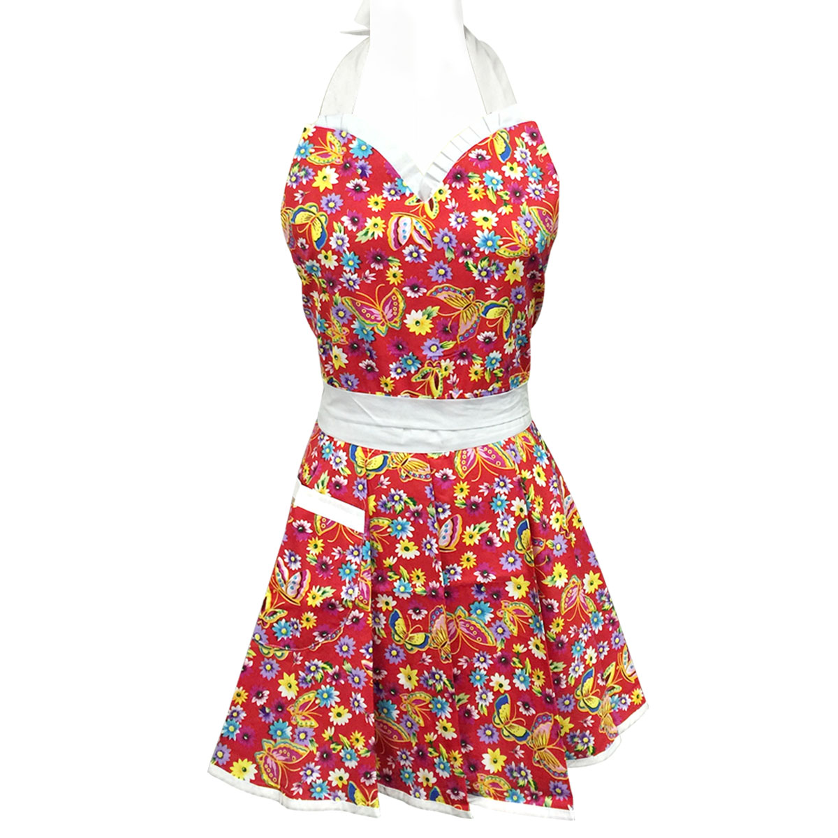 Wrapables Flirty Hostess-Schürze, Baumwolle, Mit Kirschmotiv – Verstellbar, Mit Tasche, One Size
