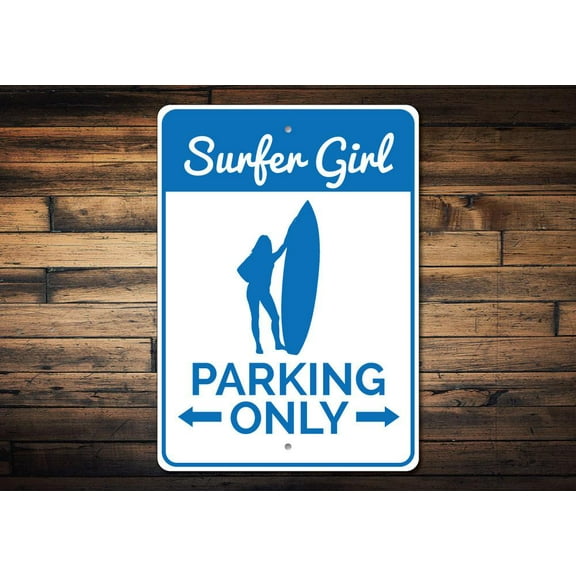 Surfer Girl Parking Novelty Sign, Metal Wall Decor - 10x14 inches