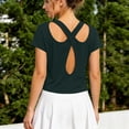 thumbnail image 3 of Purcolt Womens Crop Athletic Tops Lightweight Casual Crewneck Short Sleeve Cross Cut Out Back Shirts Comfort Loose Fit Sport Tee Shirt for Workout Running Gym, 3 of 6