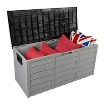 Winado 75gal Plastic Storage Deck Box Chest Tools Cushions Toys Lockable Seat Outdoor Garden Black