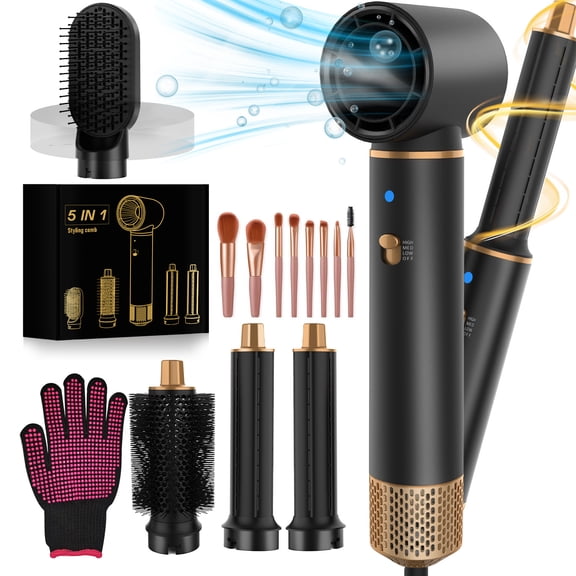 5-in-1 Multifunction Hot Air Brush - Hair Dryer, Straightener, Curler & Volumizer with Ionic Technology, 1200W Styling Brush for Frizz-Free, Salon Results at Home